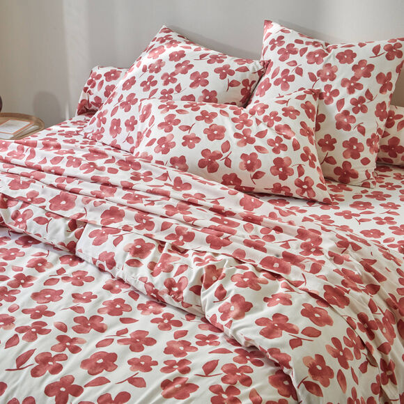 Linge de lit Petunia en coton imprimé (bois de rose)