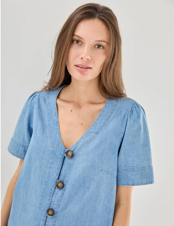 Robe housse boutonn&eacute;e, jean l&eacute;ger (bleached)