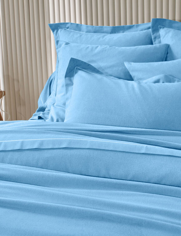 Linge de lit uni flanelle (ciel)