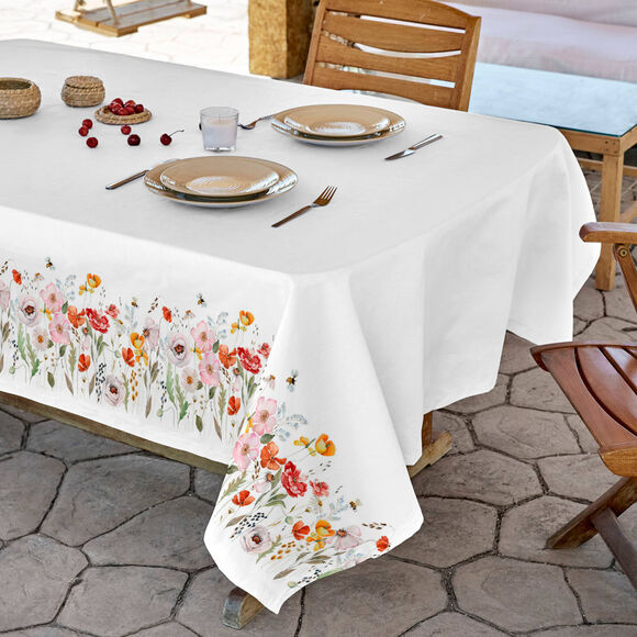 Nappe antitache imprimé floral (blanc / vert)