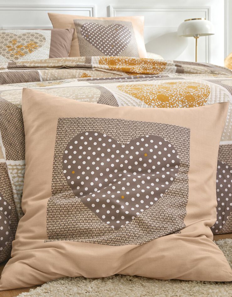 Bedlinnen Lovely in flanel met hartjesprint (beige / karamel)