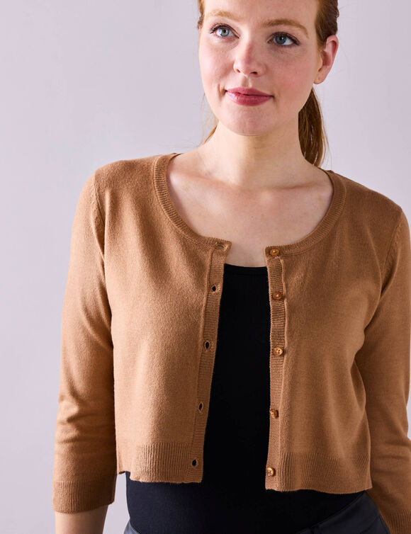 Gilet boléro boutonné, toucher doux (noisette)