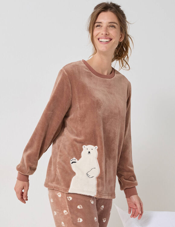 Pyjama polaire "ours blanc," manches longues (caramel)