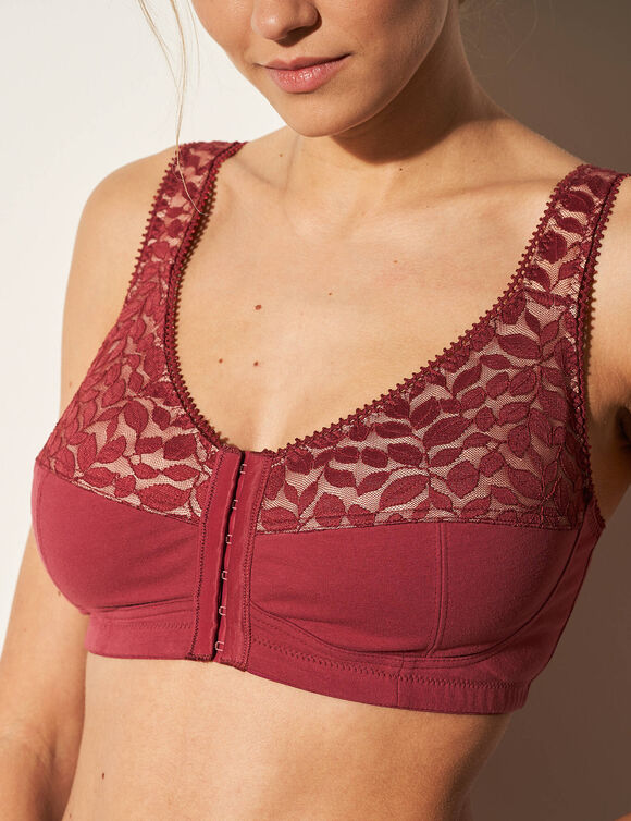 Soutien-gorge dentelle et coton ouverture devant - sans armatures (rubis)