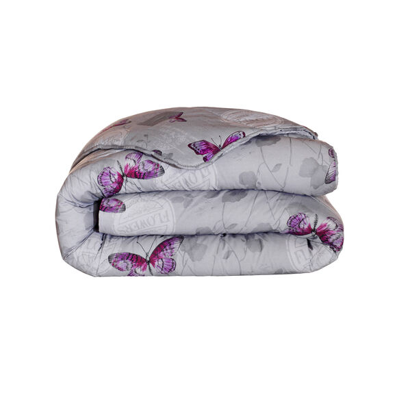 Couette coton imprimé Célestine 400 g/m² (gris / parme)