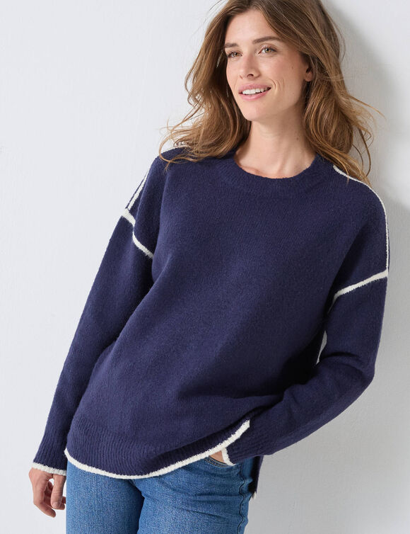 Pull bicolore en maille moelleuse  (marine)