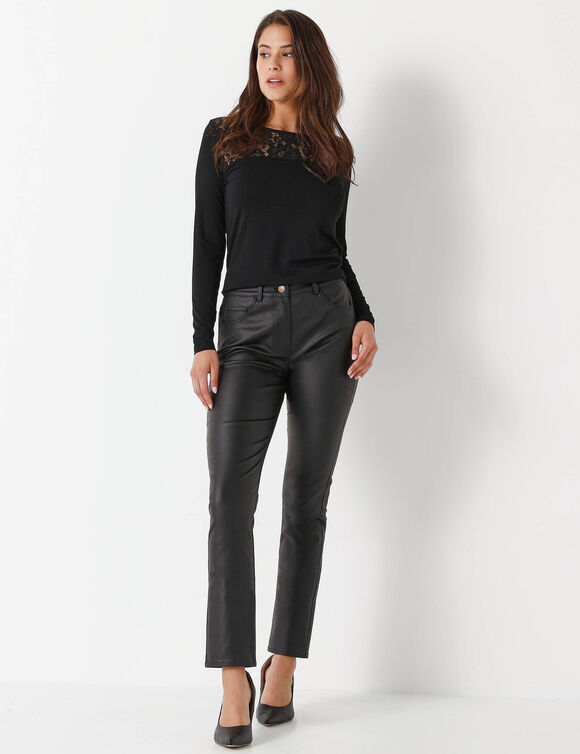 Gecoate rechte broek (zwart)