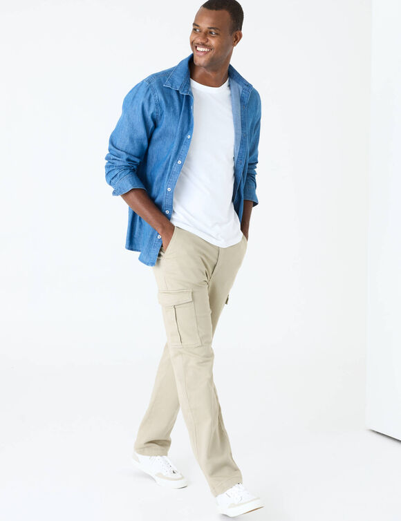 Pantalon cargo en serg&eacute; ultra stretch - L30 (beige)