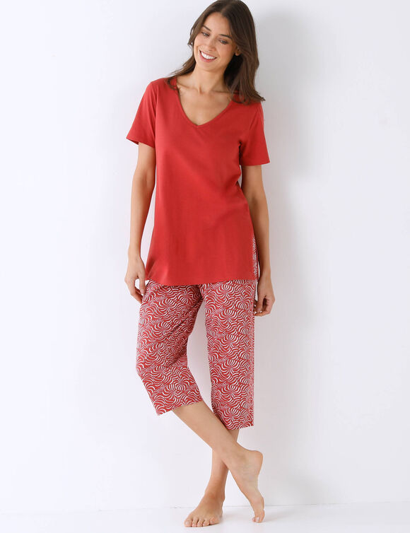 Pyjama pantacourt imprim&eacute; feuillage (brique)