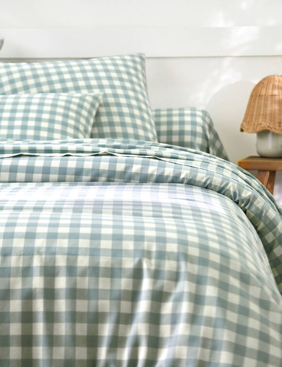 Bedlinnen Lou met ruitenprint - in katoen (grijsgroen)
