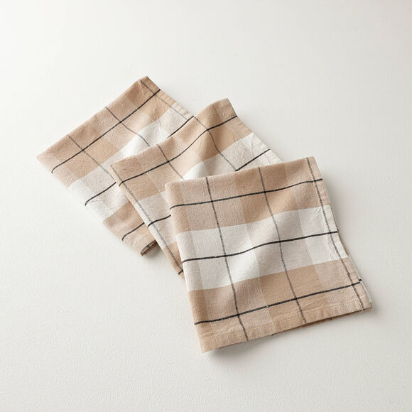 Serviette de table carreaux tissé teint - lot de 3 (beige)