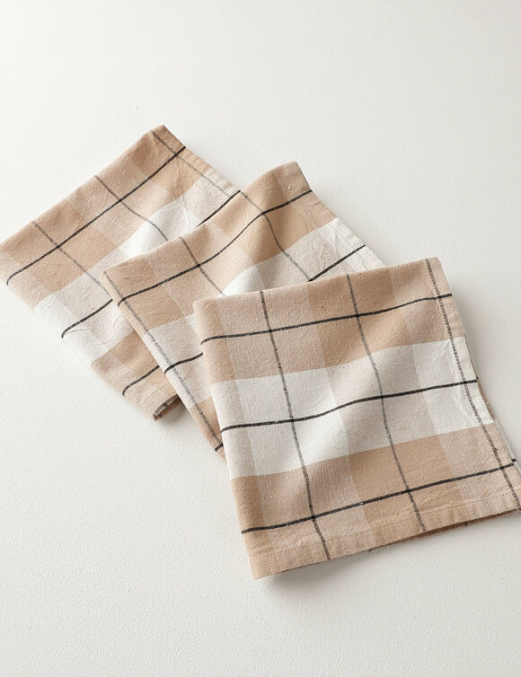 Tafelservet met ingeweven ruitjes - set van 3 (beige)