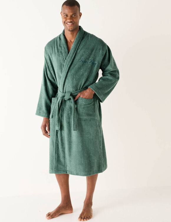 Peignoir mixte adulte éponge bouclette col châle personnalisable (eucalyptus)