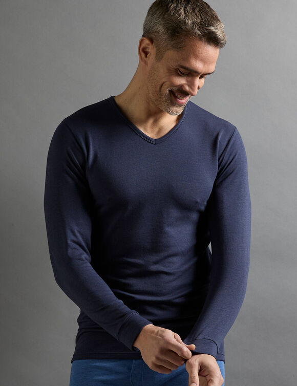 T-shirt sous-v&ecirc;tement homme col V manches longues chaleur mod&eacute;r&eacute;e - lot de 2 (marine)