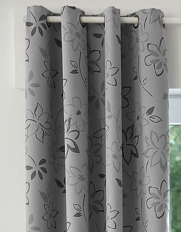 Rideau occultant imprimé fleuri finition oeillets (gris)