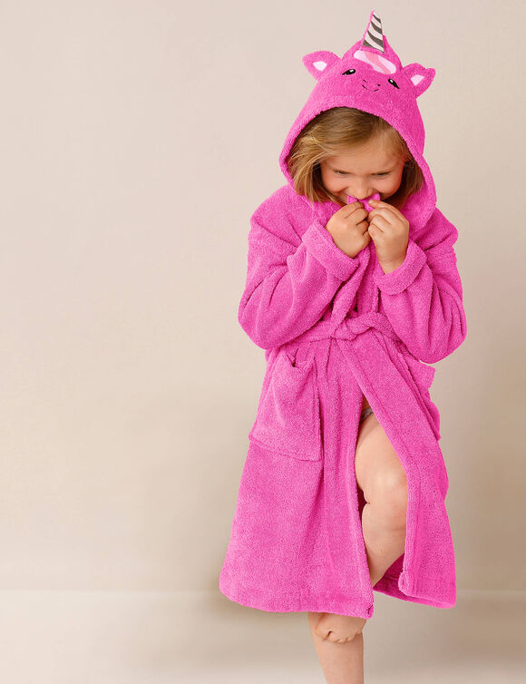 Peignoir de bain enfant licorne à capuche éponge coton - 340 g/m² (fuchsia)
