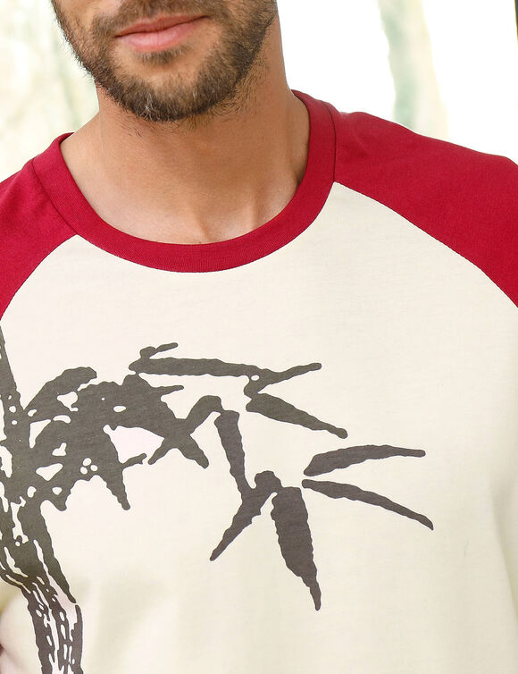 Pyjama short motif bambou (écru / bordeaux)