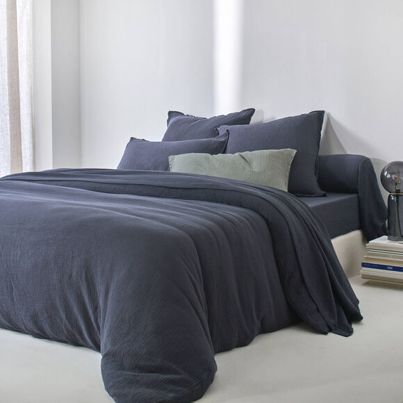 Linge de lit uni - double gaze de coton (bleu encre)
