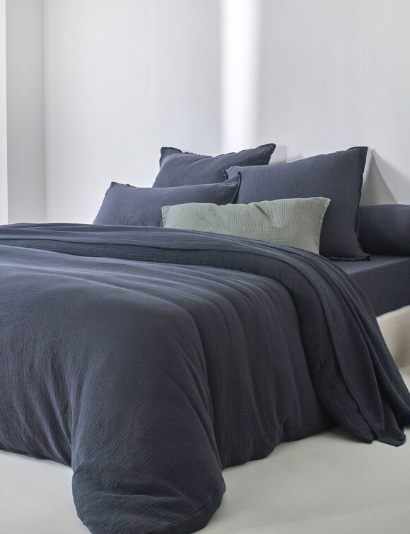 Linge de lit uni - double gaze de coton (bleu encre)