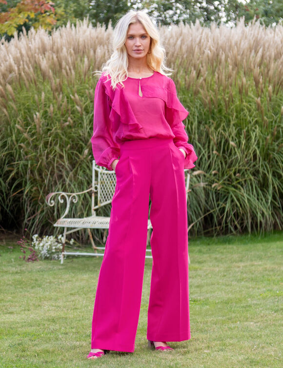 Blouse fluide &agrave; volants asym&eacute;triques, unie (fuchsia)