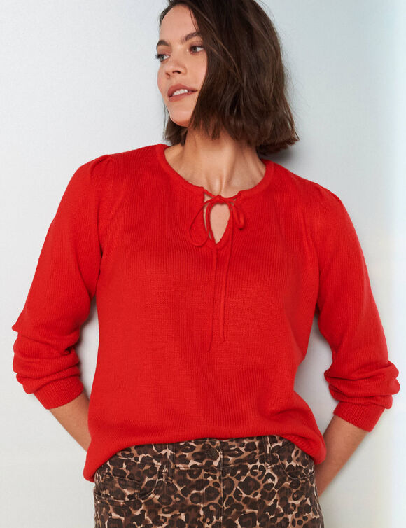 Pull col rond, détail à nouer (rouge)