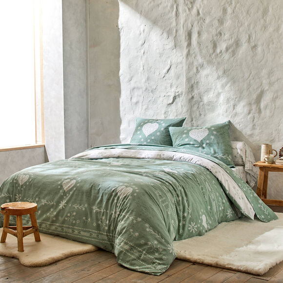 Linge de lit Anceny imprimé coeur - coton (eucalyptus)
