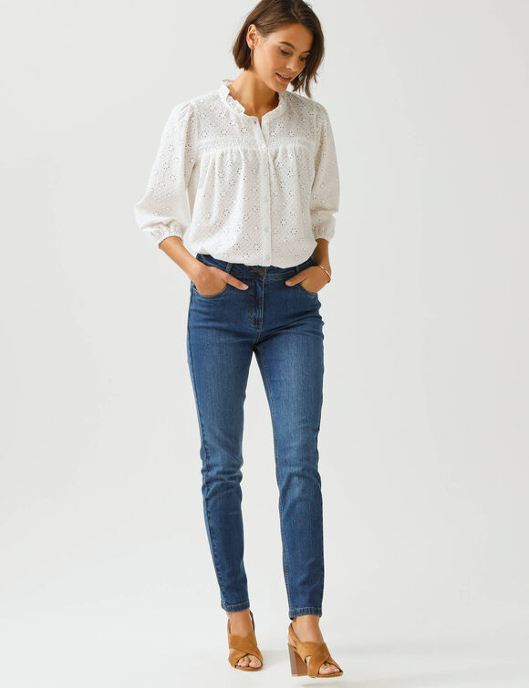 Pantalon slim, taille haute, moyenne stature  (stone)