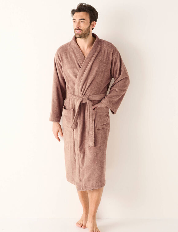 Peignoir mixte adulte col kimono &eacute;ponge bouclette  (ch&acirc;taigne)