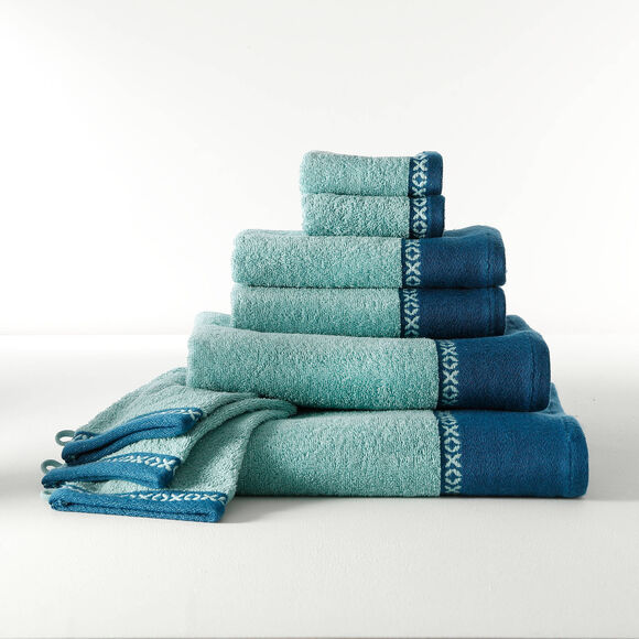 Collection serviettes de bain 420 gr/m&sup2; liteau tiss&eacute; fantaisie (vert d'eau)