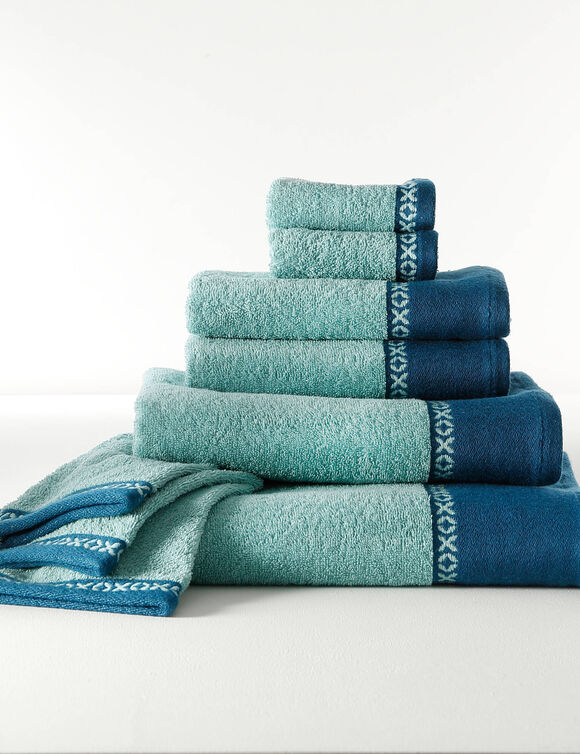 Collectie badhanddoeken 420 g/m2, geweven fantasie sierrand (watergroen)