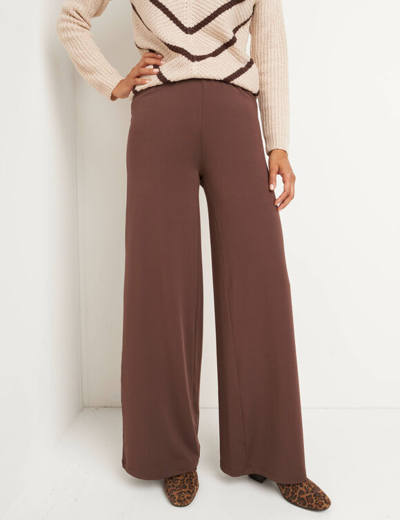 Wijde broek in rekbaar tricot (chocolade)