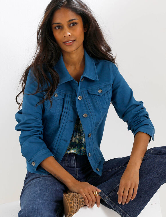 Veste boutonnée plis fantaisie (bleu grisé)