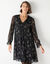 Robe bicolore à plis, imprimé feuilles (noir / beige)