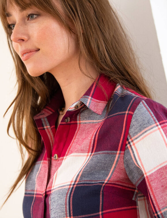 Chemise longue grands carreaux, flanelle (cerise / marine)
