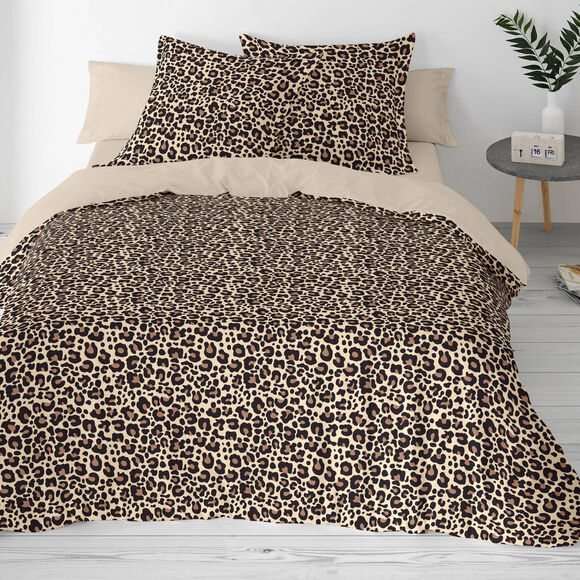 Linge de lit imprimé Léopard - coton (chocolat)