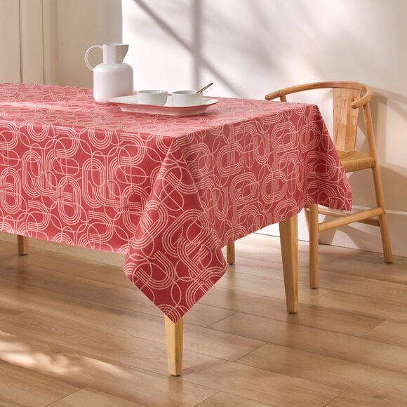 Tafellaken in toile cirée, grafische print (rood)