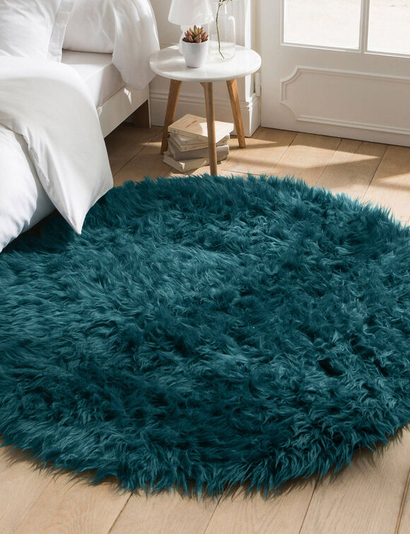 Tapis rond poils longs (émeraude)