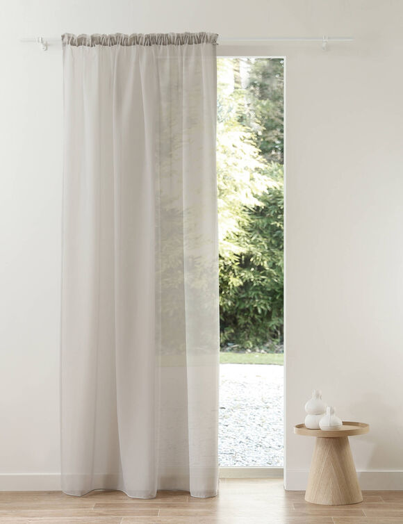 Panneau voile uni finition galon fronceur (gris perle)