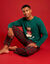 Pyjama pantalon homme, esprit No&euml;l en coton flanelle, avec son pochon (rouge / vert)