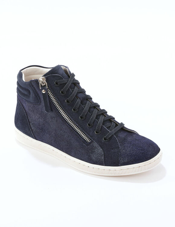 Basket montantes zipp&eacute;es en cuir souple effet iris&eacute; (marine)