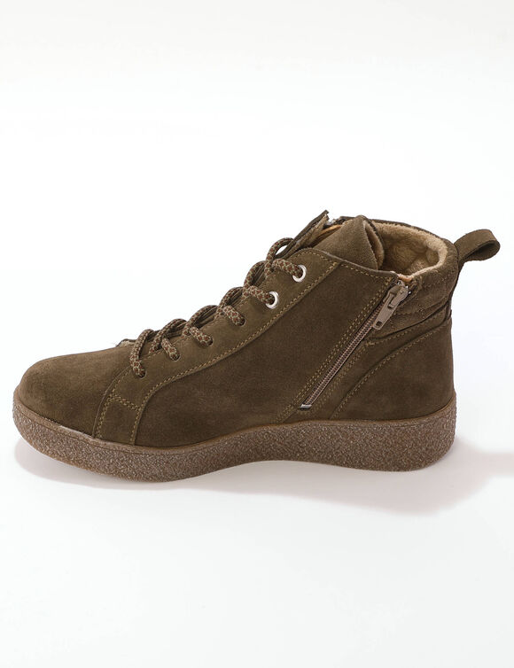 Hoge sneakers met veters en rits, met een extra brede breedte (kaki)