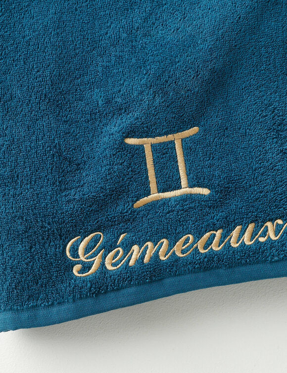 Serviettes de bain brodées Gémeaux - 420g/m2 (pauwblauw)
