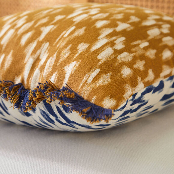 Coussin double face imprimé ethnique (beige / caramel)
