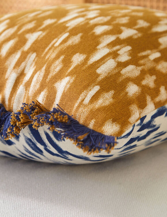 Coussin double face imprimé ethnique (beige / caramel)