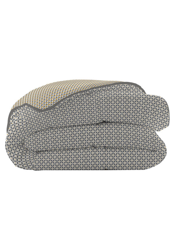 Couette microfibre micro imprimé graphique 200 g/m² (gris / jaune)