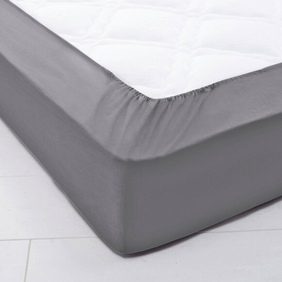 Drap-housse uni polyester - coton bonnet 32 cm (anthracite)