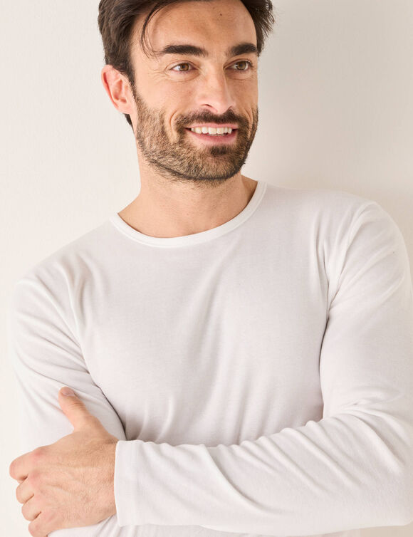 T-shirt sous-v&ecirc;tement homme ras de cou manches longues (blanc)
