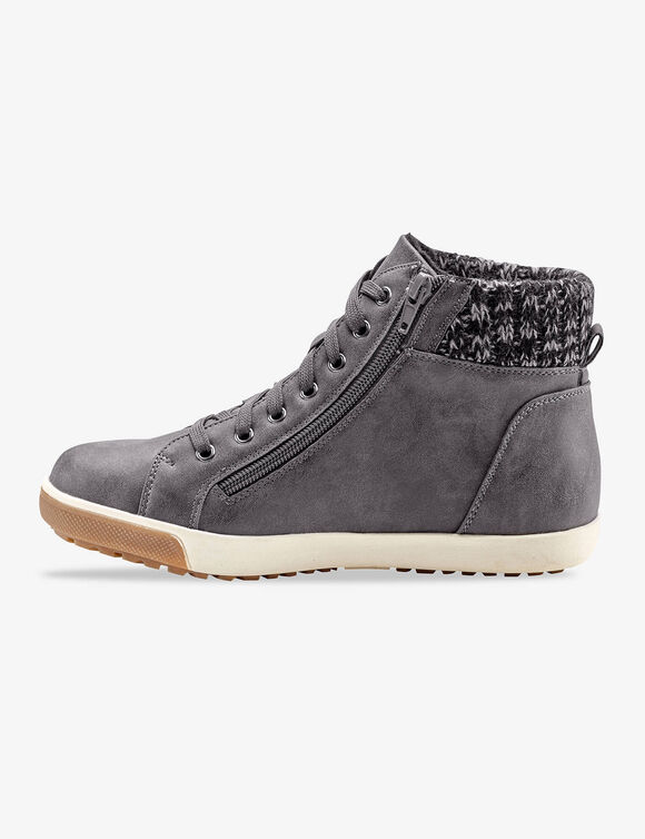 Gevoerde sneakers met hoge schacht, enkelrand in tricot (grijs)