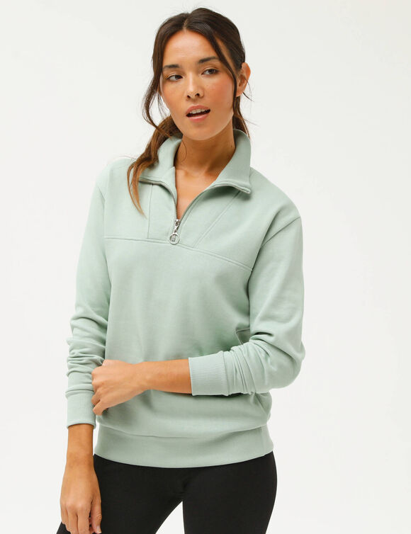 Sweat col montant zipp&eacute; en molleton gratt&eacute; (vert clair)