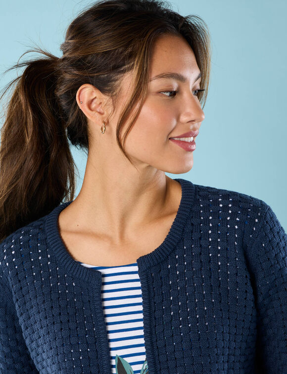 Gilet paletot maille fantaisie,  Spécial Petites (indigo)